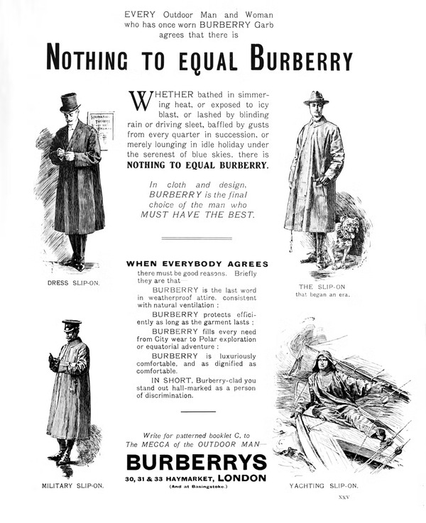 Реклама одежды Burberry, 1909 год