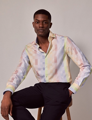 3Картинка Рубашка Brandon Blue & Yellow Multi Check Slim Shirt-High Collar