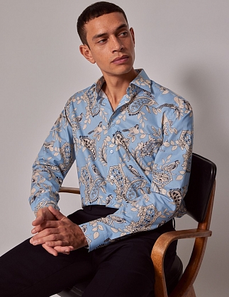3Картинка Рубашка Hawes & Curtis Piccadilly Blue & Cream Bird Print Slim Shirt