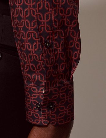 Hawes & Curtis Piccadilly Navy & Brown Geometric Chains Slim Shirt