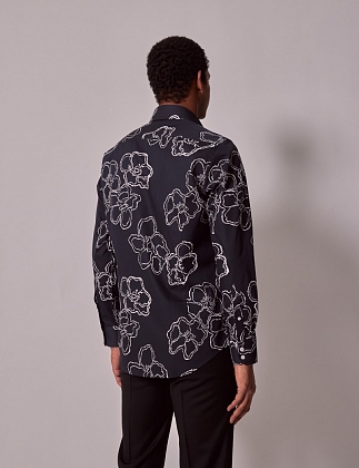 4Картинка Рубашка Brandon Navy & White Floral Slim Diamond Weave Shirt - Mid-Collar