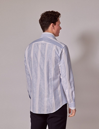 Hawes & Curtis Brandon Navy & White Floral Slim Diamond Weave Shirt - Mid-Collar
