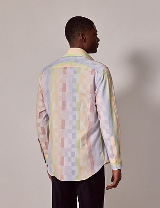 4Картинка Рубашка Brandon Blue & Yellow Multi Check Slim Shirt-High Collar