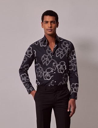 2Картинка Рубашка Brandon Navy & White Floral Slim Diamond Weave Shirt - Mid-Collar