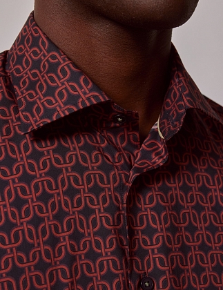 5Картинка Рубашка Hawes & Curtis Piccadilly Navy & Brown Geometric Chains Slim Shirt
