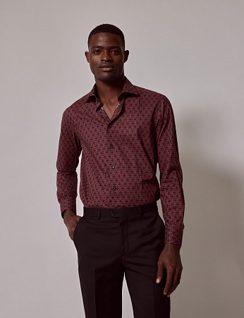 Hawes & Curtis Piccadilly Navy & Brown Geometric Chains Slim Shirt